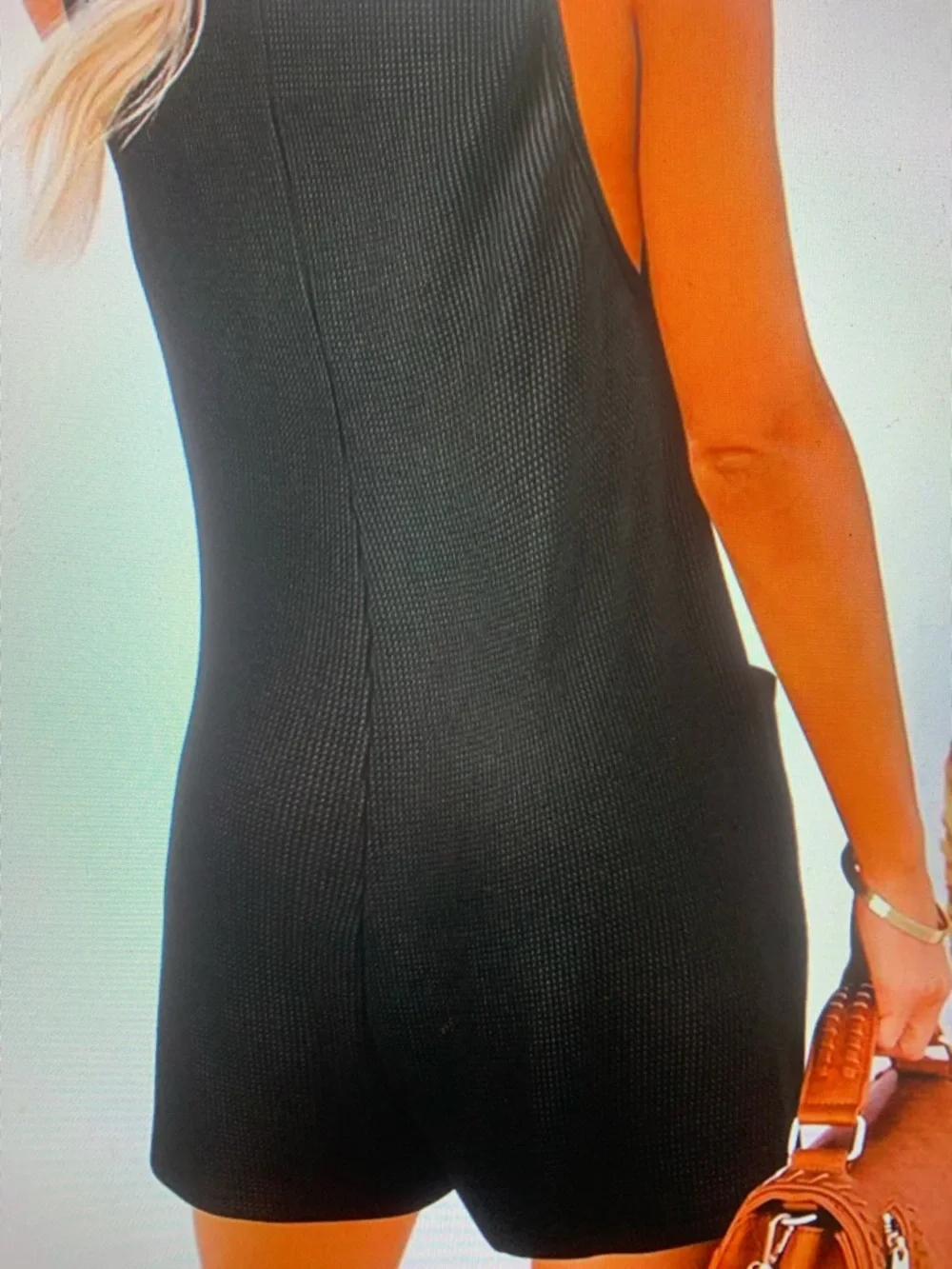 Black Sleeveless Romper Dress with Button Front - Picture 2 of 3